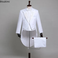 2025 Two Pieces Tailcoat Suit Men's Classic Lapel Tail Tuxedo Coats Pants Sets Men Wedding Groom Dress Up Stage Perform Costumes