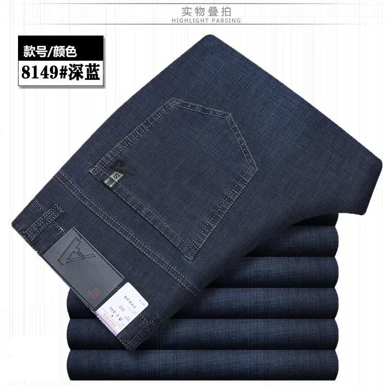 Summer Thin Denim Jeans For Men Straight Loose Stretch Casual Pants Men Blue Black Gray Trousers Mens Jean Clothing Size 40 42