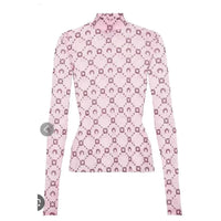 Spring Fashion and Sexy Perspective Women's Pullover Mesh T-Shirt New Semi High Neck Long Sleeved Slim Fit Elastic Women T-Shirt