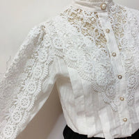 Vintage Solid White Lace Blouse Shirts Women New Korean Button Loose Shirt Tops Female Hollow Casual Ladies Blouses Blusas
