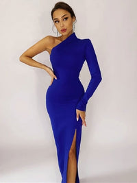 Long Elegant Dresses for Women Summer One Shoulder Maxi Dress Bodycon Sexy Black Slit Fomal Wedding Evening Party Dress 2022