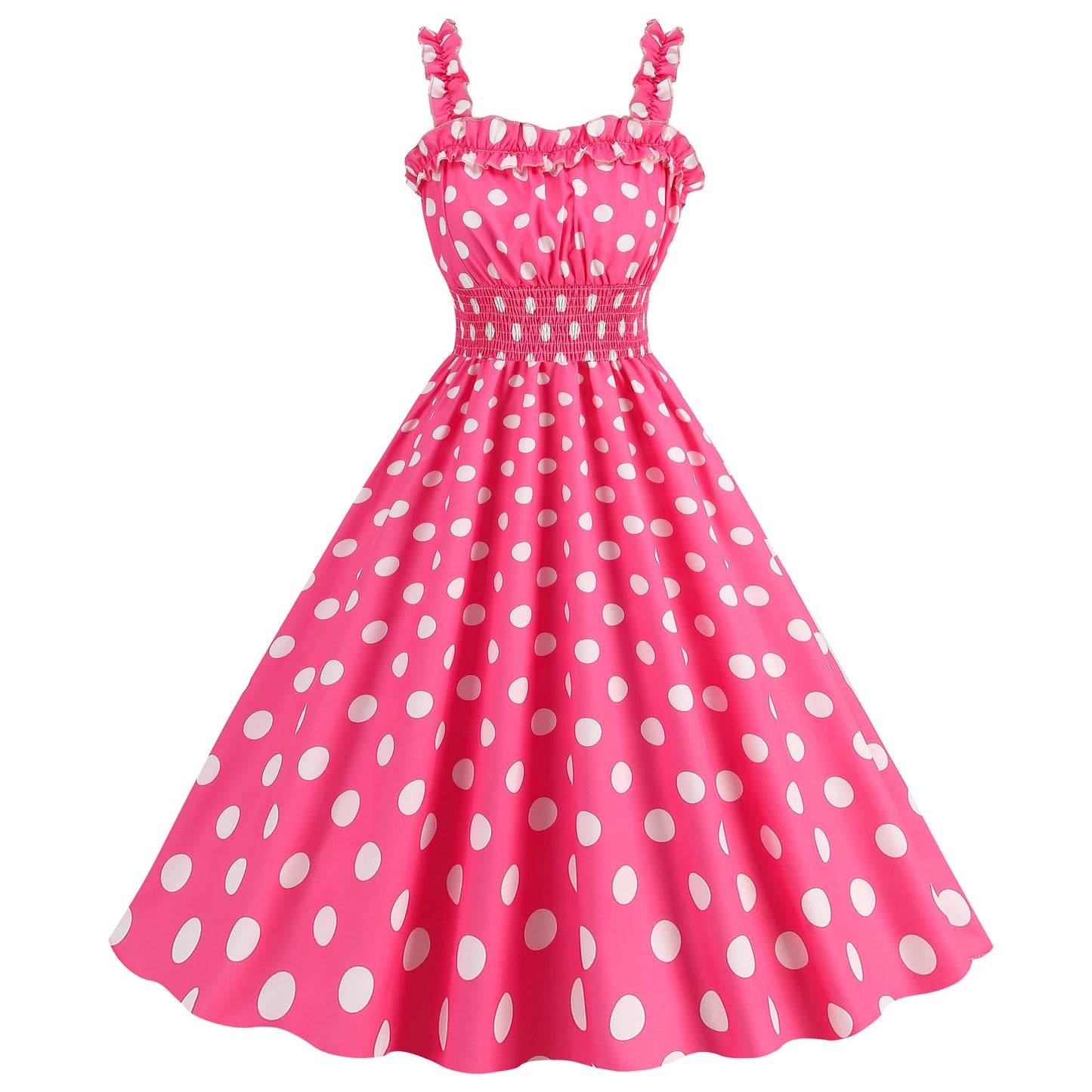Elegant Women Pink Polka Dot Dress Summer Robe Hepburn 1950s 60s Vintage Sexy Halter Rockabilly Retro Party Dresses 2026 Vestido