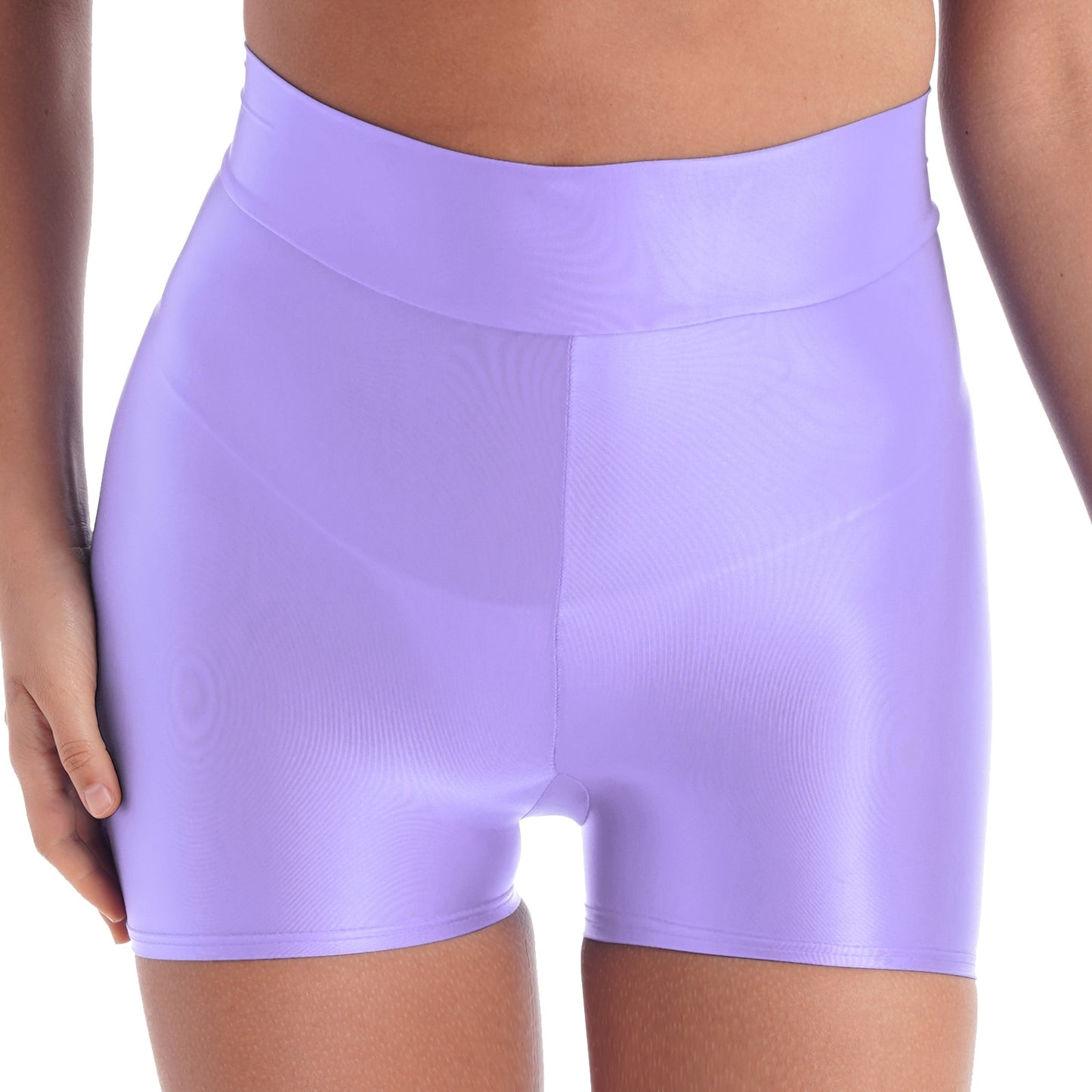 Women Glossy Shorts Spandex Short Leggings Seamless Tight Smooth Elastic Shiny Biker Shorts