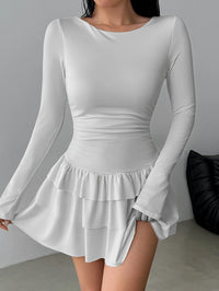 Temperament Dresses 2025 Woman Mini vestidos Simple Style Elegant French Bodycon Slim Pleated Fashion Long Sleeve Commuting Sexy