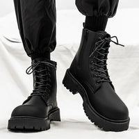 Men's High-top Boots, 2025 New Black British Windbreaker Workwear Boots, High-top Soft Leather Waterproof Casual Leather Boots