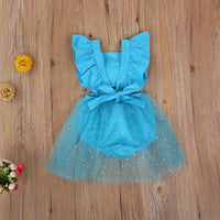 Baby Girls Bodysuit Dress Princess Blue Costume Backless Sleeveless Halloween Party Suit