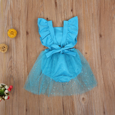 Baby Girls Bodysuit Dress Princess Blue Costume Backless Sleeveless Halloween Party Suit