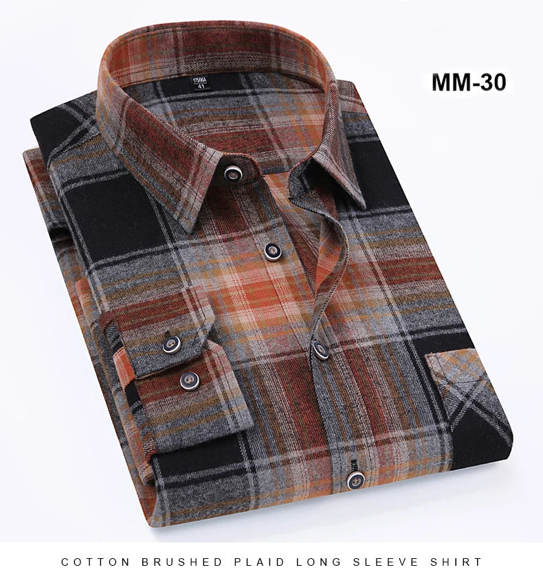 S-11XL Plaid Flannel Shirts For Men's Long Sleeve Cotton Fashion Design Young Casual Standard-Fit Thick Man Shirt Blouse Clothes