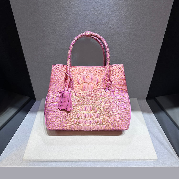 Luxury Genuine Leather Women Handbags Fashion Crocodile Pattern Lady Small Shoulder Messenger Bag Girl Pink Top Handle Tote Bags