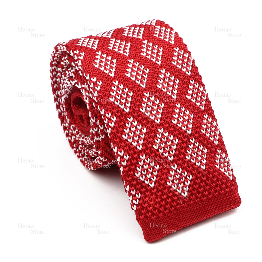 Novelty Chic Knitted Ties For Men Women Red Green Grey Woven Necktie Plaid Geometric Pattern Skinny Slim Narrow Winter Cravat