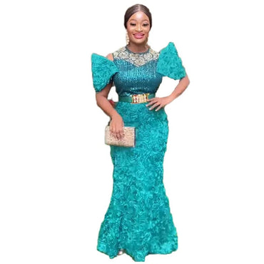 Summer African Wedding Party Dresses for Women Elegant African Short Sleeve O-neck Red White Green Long Dress Maxi Dress L-3XL