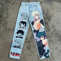 Japanese anime printing baggy jeans harajuku wide leg denim pants y2k men jean streetwear vintage couples trouser women clothing
