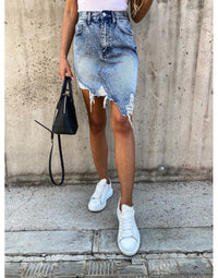 Sexy 2022 Summer New Ripped Irregular Denim Skirts For Women Fashion Street Hipster