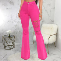 Fashion Ladies Jeans Flared Pants Super Stretch Jeans Orange Slim Pants XL Ripped Jeans Women's High Waist Rose Red Jeans