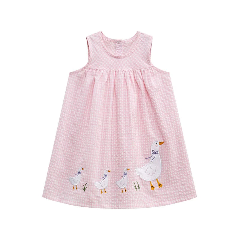 Little maven Girls Sleeveless Dresses Animal Ducks Appliques Children's Party Dresses Summer Children Beach Dresses Vestidos