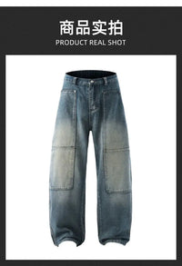 Men's Jeans Spring And Autumn Fashion Straight Tube Loose Washed Casual American Retro Original Color Wide Rivet Logging Pants