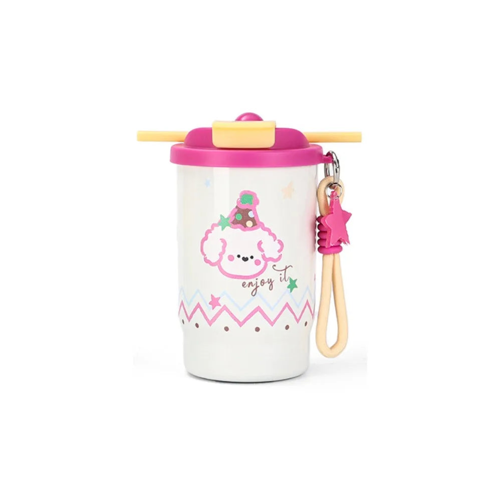 Stainless Steel Double Drink Insulated Cup Leak-Proof Cartoon Vacuum Straw Cup with Straw Vacuum Insulated Coffee Cup Camping