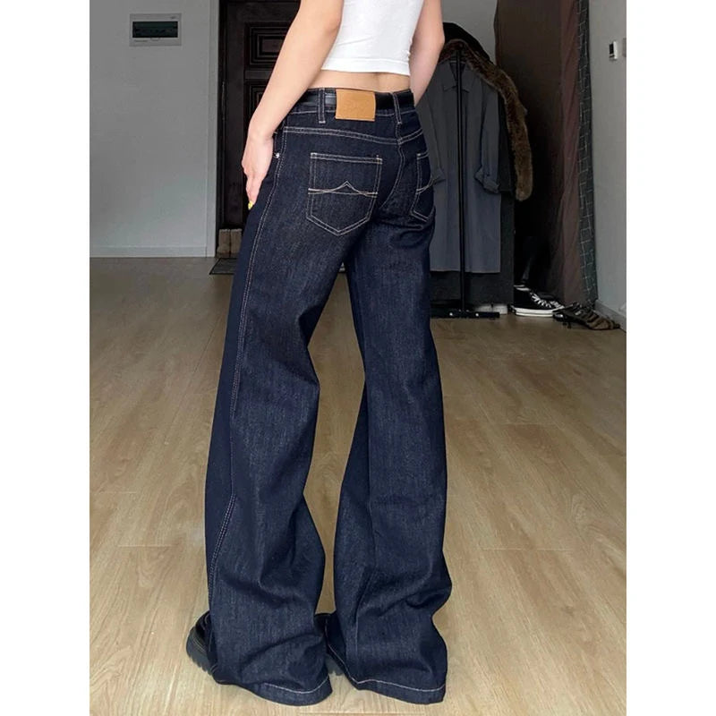 Blue Jeans Women's Hip-hop Fashion Vintage Streetwear Y2K Wide Leg Straight Jean High Waist Trouser Classic Baggy Denim Pants
