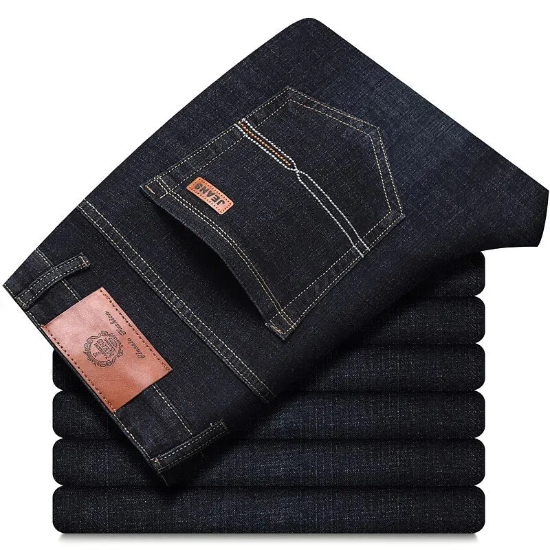 Men Fashion Straight Jeans Men 2025 New Stretch Slim Fit Pants Comfortable Soft Business Denim Trousers Male Brand Clothing