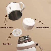 Stainless Steel Thermos Cup 600ml 24h Insulation Insulated Water Bottle with Cup Portable Handheld Tumbler for Camping Hiking