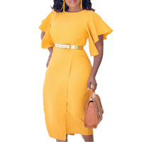 Women Bodycon Dresses Elegant Short Flare Sleeves O Neck Female Midi Modest Classy Work Office Ladies Gowns Spring Summer 2024