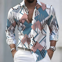 2026 Spring/Autumn New Men's Light Luxury Baroque Style Long-Sleeved Shirt with Color-Blocked Geometric Print Lapel Cardigan