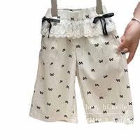 New Girls Bow Print Pants Spring Kids Wide-leg Trousers Fashion Elastic Loose Pants Autumn Children Bowknot Trousers 2-8 Years