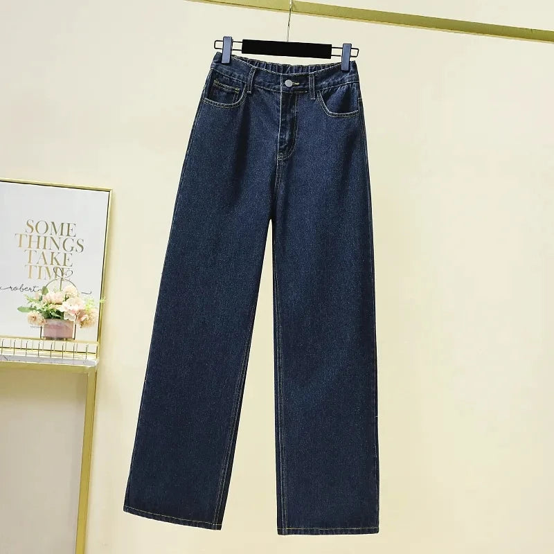 Women's High waisted Wide leg Jeans Autumn Winter 2025 New Loose Elastic waist Straight leg Pants Female Casual Denim Trousers