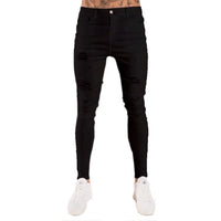 2023 Fashion Street Style Ripped Skinny Jeans Men Vintage wash Solid Denim Trouser Mens Casual Slim fit Black Blue denim Pants