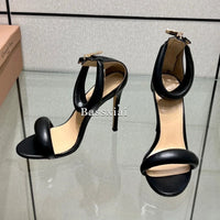 Genuine Leather One-Strap Sandals Women 10cm Stiletto Heel Back Zip Concise Style Modern Summer Shoes