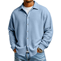 Men Casual Button Down Shirt Long Sleeve Collar Shirt Waffle Texture Loose Fit Fashion Men Top Trendy Outfit Daily Wear