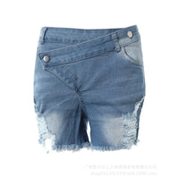 Women Vintage Summer High Waist Irrgular Short Jeans Y2K INS Clothing Streetwear Buttoned Ripped Pocket Denim Shorts