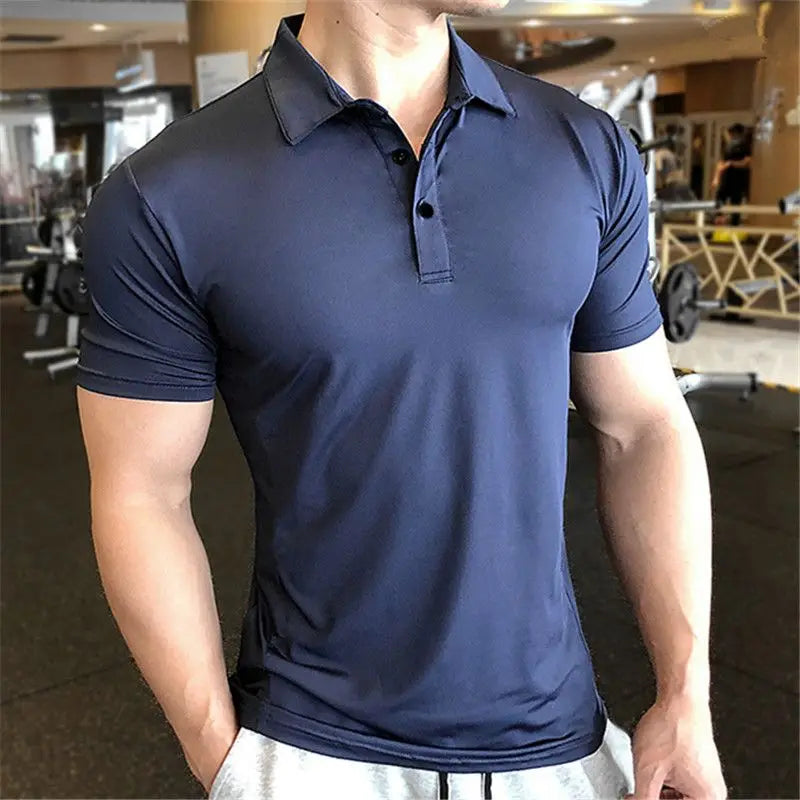 Mens T-shirt Plain Male with Collar Tee Blue Polo Shirts Muscles Tops No Logo Gym Wholesale Casual Men's Clothing 2025 Elastic