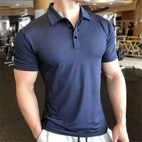 Mens T-shirt Plain Male with Collar Tee Blue Polo Shirts Muscles Tops No Logo Gym Wholesale Casual Men's Clothing 2025 Elastic