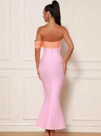 New Women Summer Sexy Off Shoulder Patchwork Pink Mermaid Ankle Length Bandage Dress 2023 Elegant Evening Celebrity Party Dress