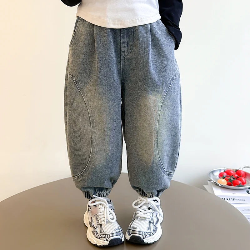 New Kids Designer Baggy Jeans for Little Girls Casual Blue Denim Pants Toddler Children Loose Trousers Age 2 3 4 5 6 7 8 9 Years