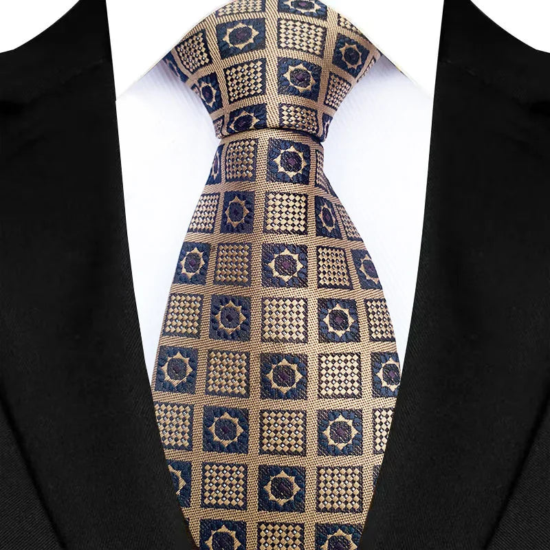 Luxury 8CM Mens Necktie Brown Orange Color Dot Stripes Ties For Man Groom Jacquard Woven Neck Tie For Business Wedding Party