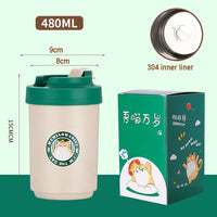 Stainless Steel Coffee Mug Double Layer Cup with Lid Water Cup Portable Cartoon Mug Gift Temperature Portable Vacuum Flasks Cup