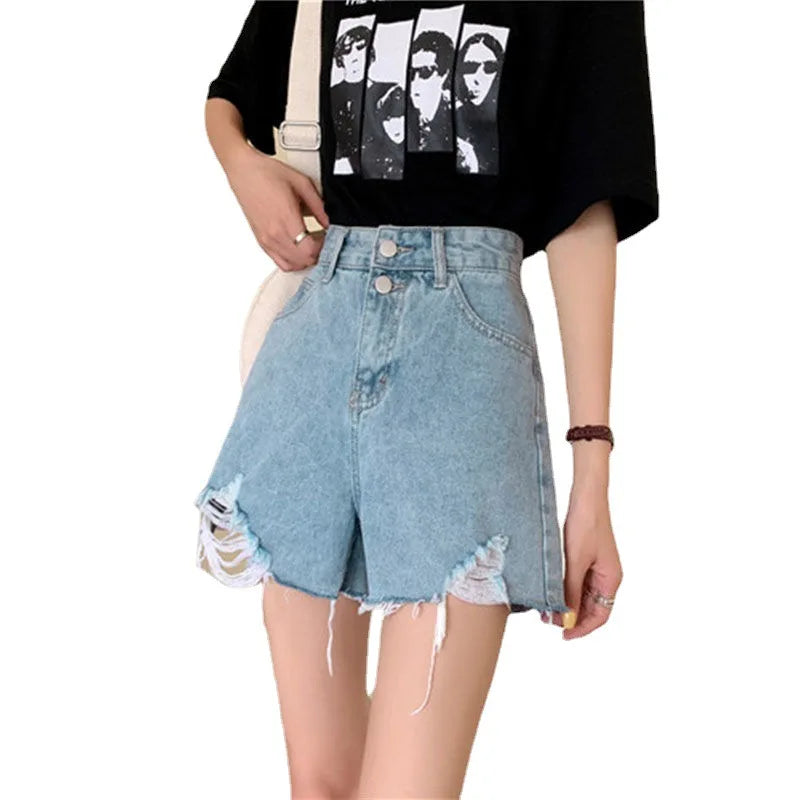 Denim Shorts Women's New 2026 Summer Thin High-waisted A-shaped Wide-leg Pants Slim Shorts