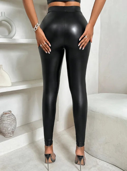 Women's Sexy Pants 2024 Spring Fashion Mesh Panel Belt Buckle High Waist Zipper Casual Tight Elastic Daily Pants Y2K Street Wear