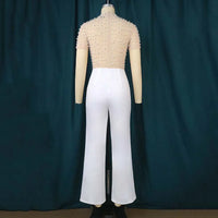 Elegant Jumpsuits & Rompers for Women O Nec Short Sleeve Beaded High Waisted Luxury Female Birthday Dinner Party Overalls Outfit