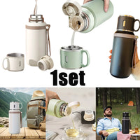 Stainless Steel Thermos Cup 600ml 24h Insulation Insulated Water Bottle with Cup Portable Handheld Tumbler for Camping Hiking