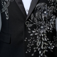 Temperament Gentleman Men's Suit Set Fashion Three Dimensional Marquetry Diamante Evening Dress Gorgeous Slim Groomsman Suits