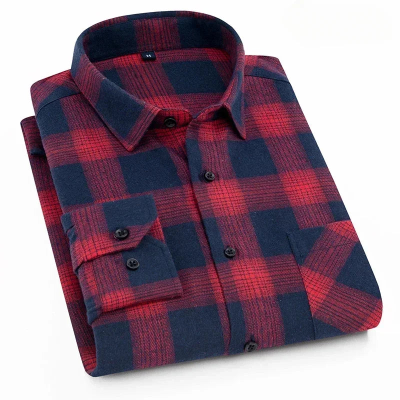 New in shirt fashion korean popular 40%cotton long-sleeve shirts for men slim fit plain shirt streetwear Casual plaid clothes