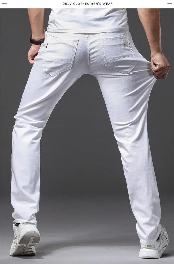Men Slim White Jeans New Elasticity Fashion Casual Classic Soft Business Brand Trousers Male Clothing Stretch Pants