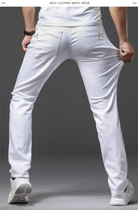 Men Slim White Jeans New Elasticity Fashion Casual Classic Soft Business Brand Trousers Male Clothing Stretch Pants