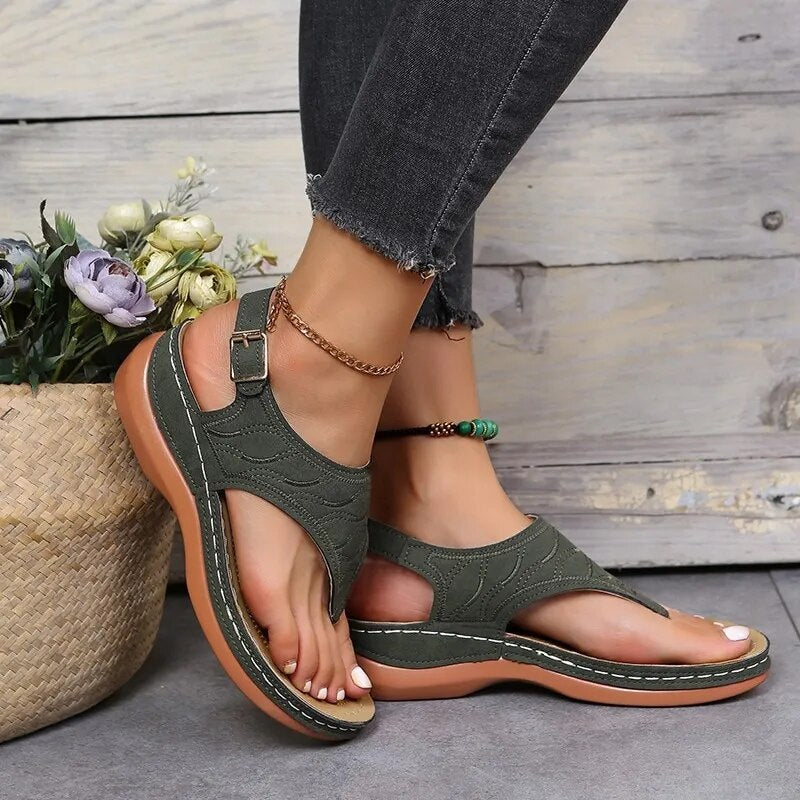 2023 Summer Women Strap Sandals Women's Flat Open Toe Bottom Sandals Rome Wedge Shoes Summer Fashion Sexy Ladies Shoes