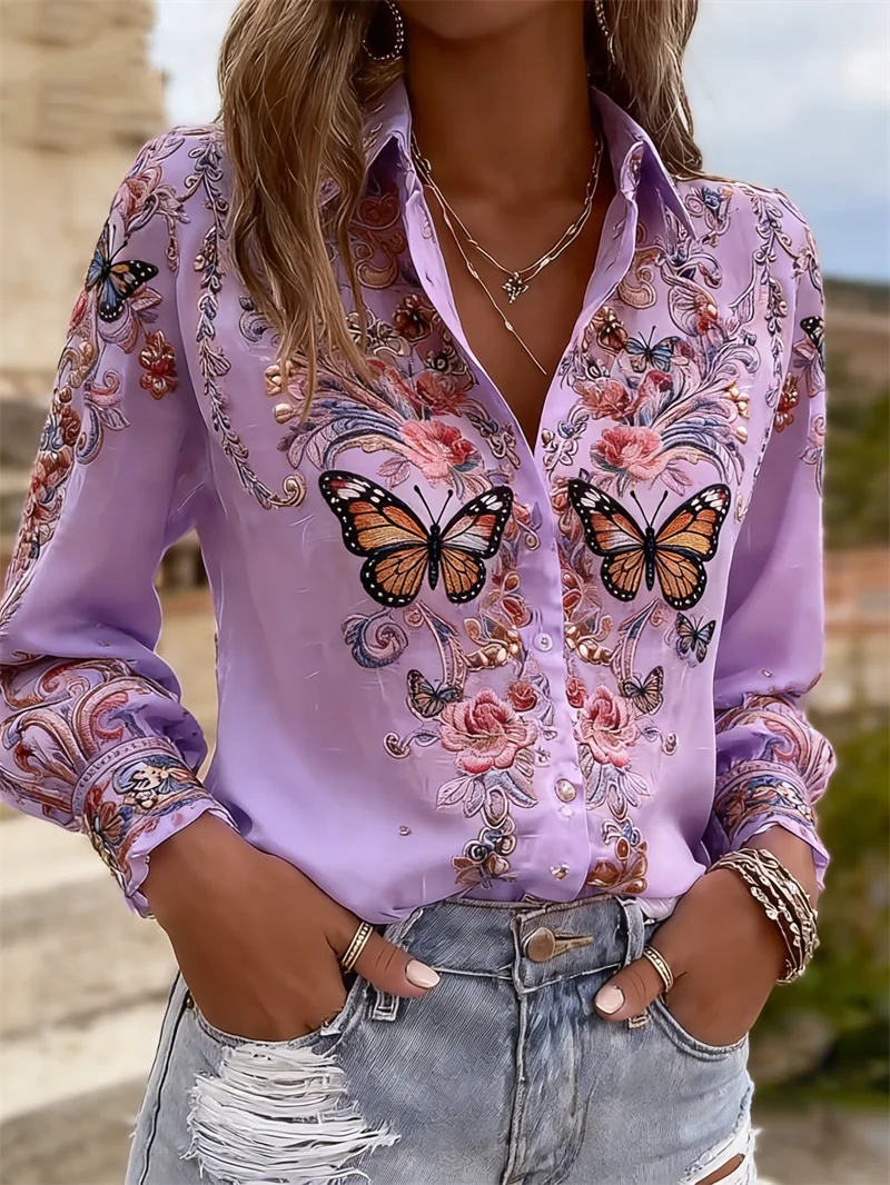 New 11 color men's long sleeved shirt with 3D flower print and tree branch pattern on the lapel, comfortable men's top