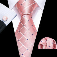 Barry.Wang Plaid Silk Men Tie Hanky Cufflinks Set Checked Jacquard Necktie for Male Formal Casual Wedding Business Party Events