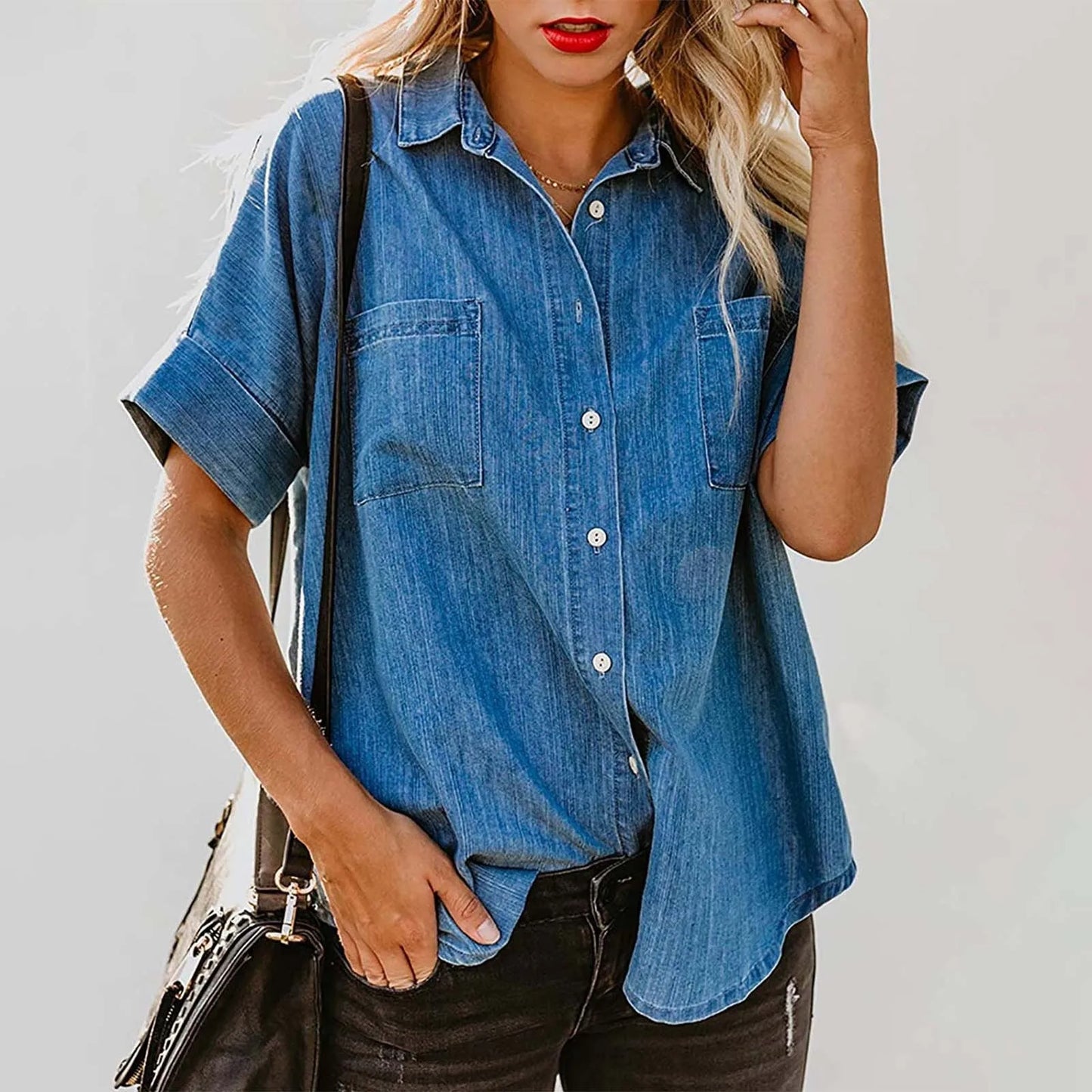 Long Sleeve Women's Denim Shirt 2025 Spring Autumn Classic Vintage Jeans Blouses Tops Retro Casual Button Up Streetwear Top